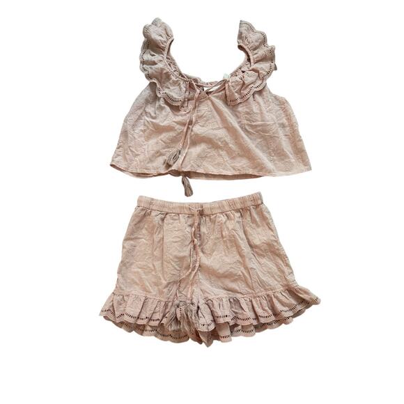 Shabby Chic Rachel Ashwell Pink Embroidered Cotton Ruffle Sleep Set Small - Picture 1 of 4